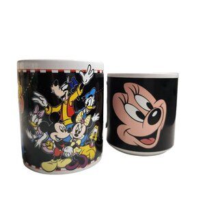 Vintage Bundle of 2 Disney Coffee Mugs Black Minnie Mickey and Friends
